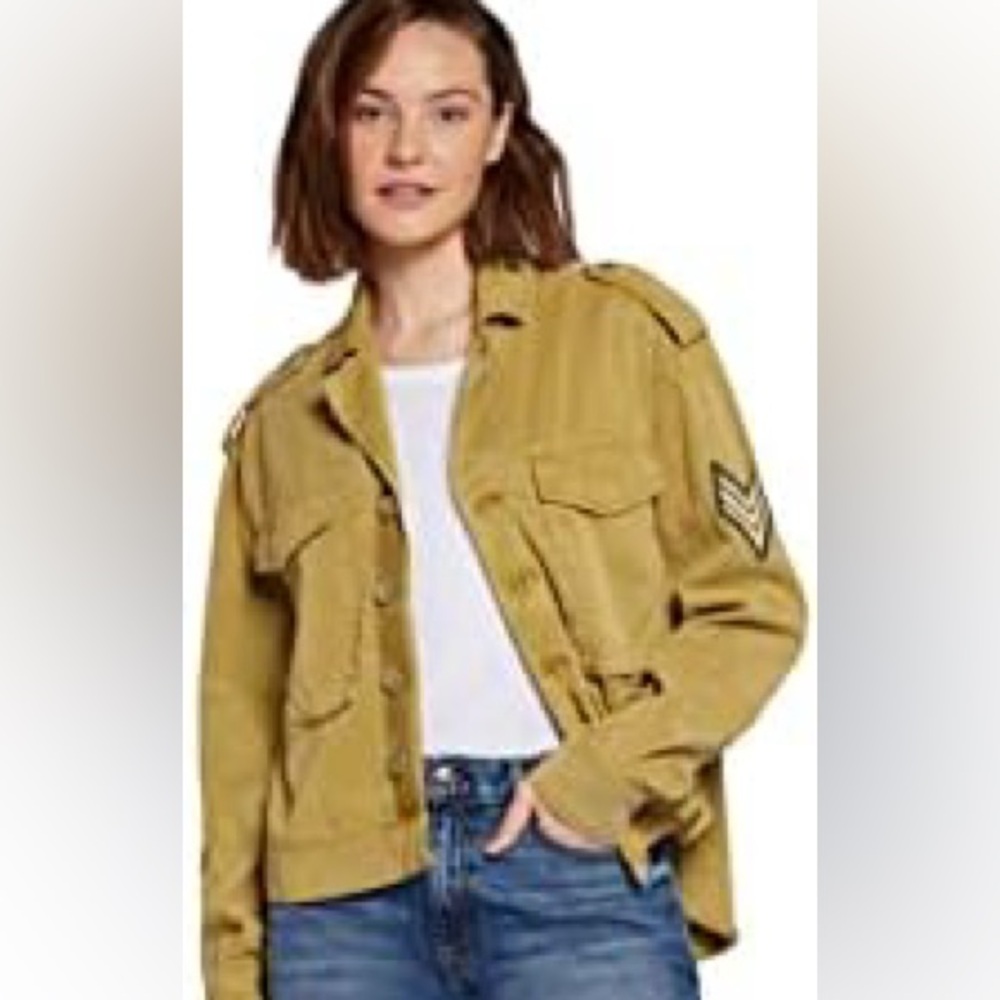 Current/Elliott Endure Military Jacket Green Buttons Pockets Army Green large